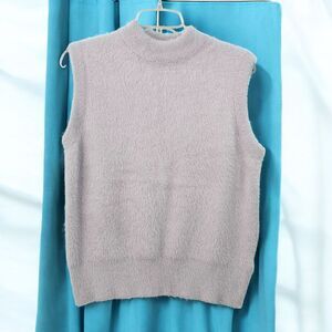 Rachel Zoe‎ Sleeveless Sweater Vest Woman Medium Pink Soft Fuzzy Mock Neck Cozy